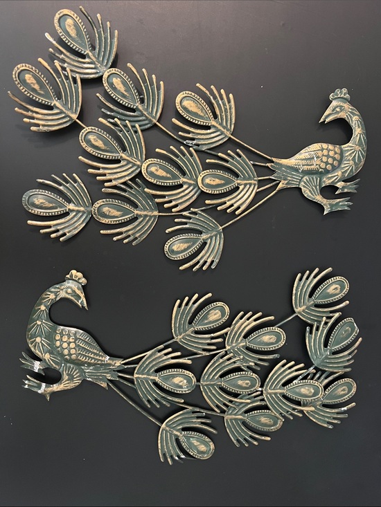 Other - Vintage MCM Metal Peacock Wall Art Decor Set (2) - Made In Hong Kong